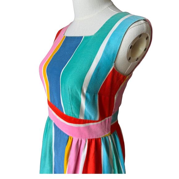 1970s Malia Honolulu Rainbow Stripe Cotton Sundress Pockets Hawaii Vintage small - Picture 7 of 16